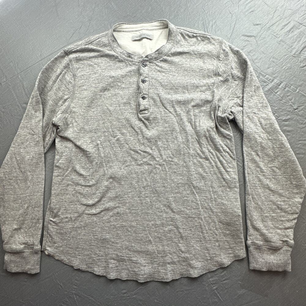 Outerknown Shirt Mens Medium Gray Henley Fleece Thermal Casual Warm Organic